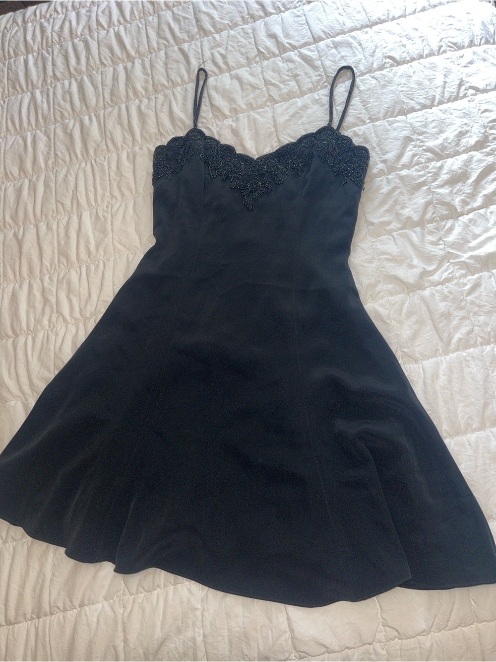 Oleg Cassini Black Embroidered -Trim Slip Dress